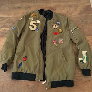 Military green Trf Jacket + patches & embroidery